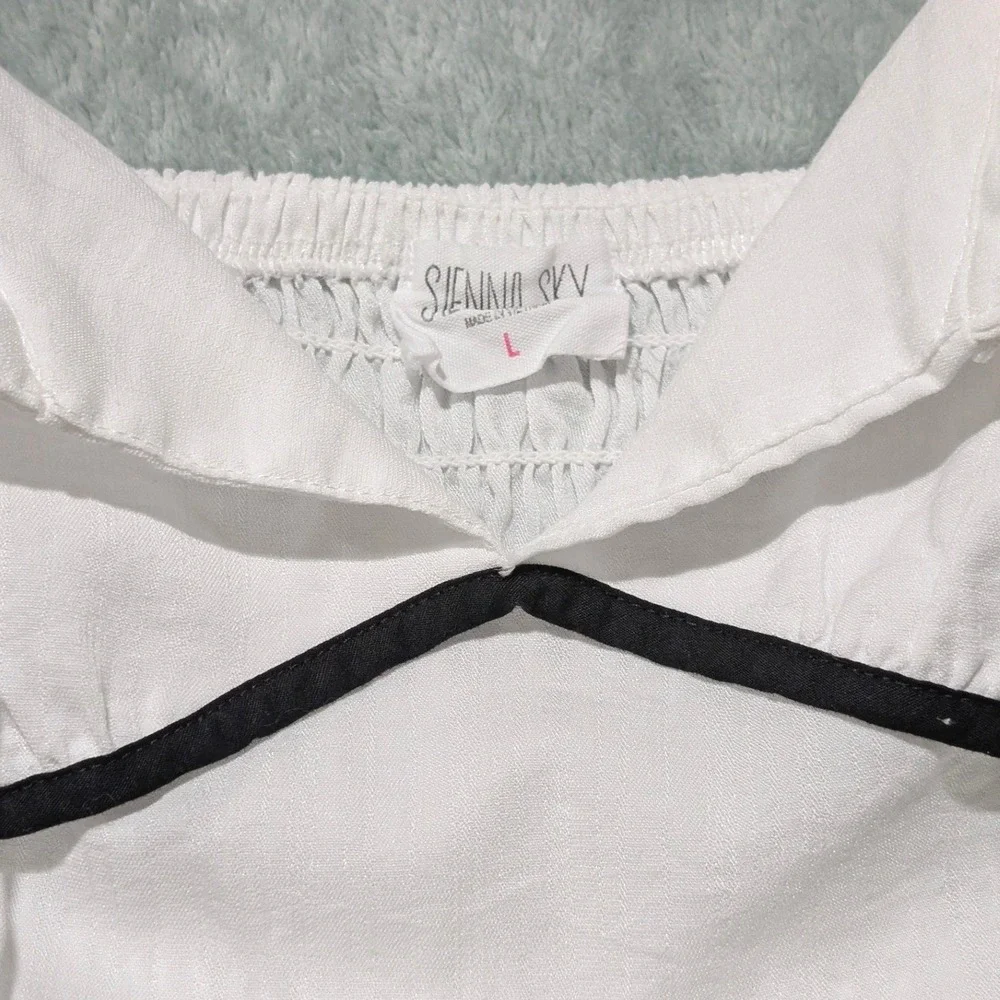 White Milkmaid Top Black Ribbon Trim Smocked Back Coquette Cottagecore Summer L